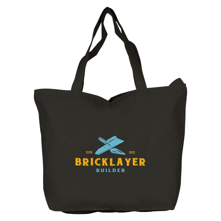 Top Zippered Black Cotton Tote, custom tote bag with logo imprint 4