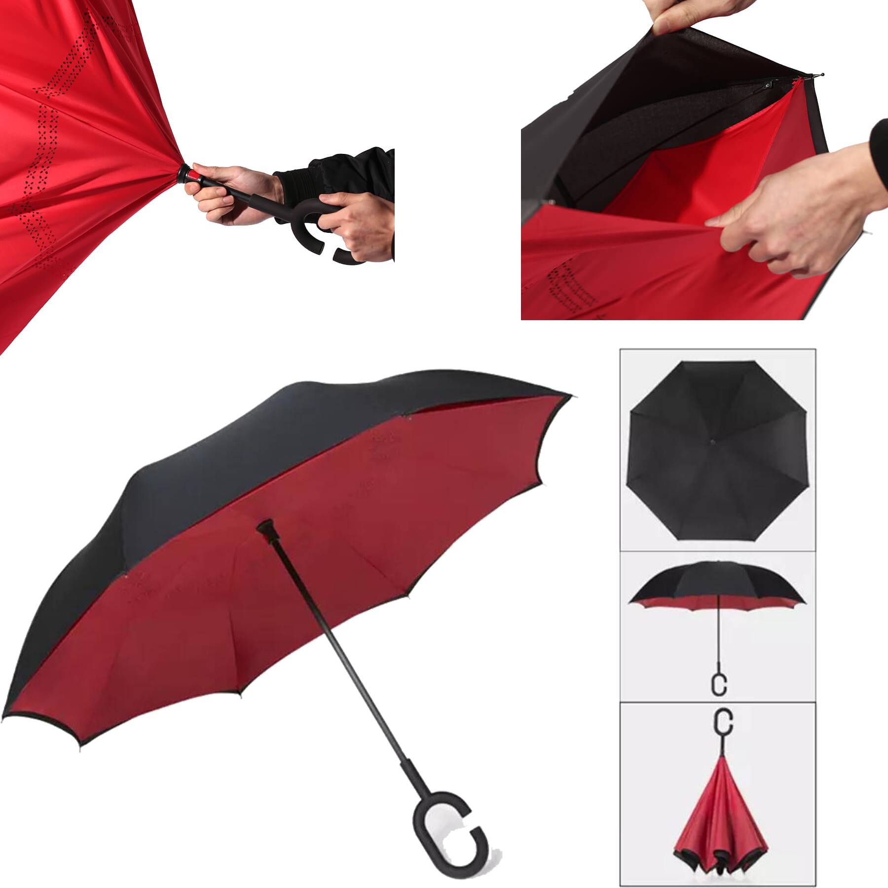 Reversible Inverted Umbrella With C-Shape Handle 1