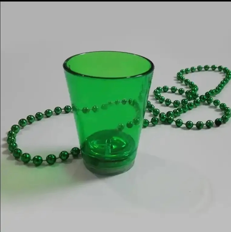 2 Oz. Light Up Green Shot Glass W/ Bead Necklace 4