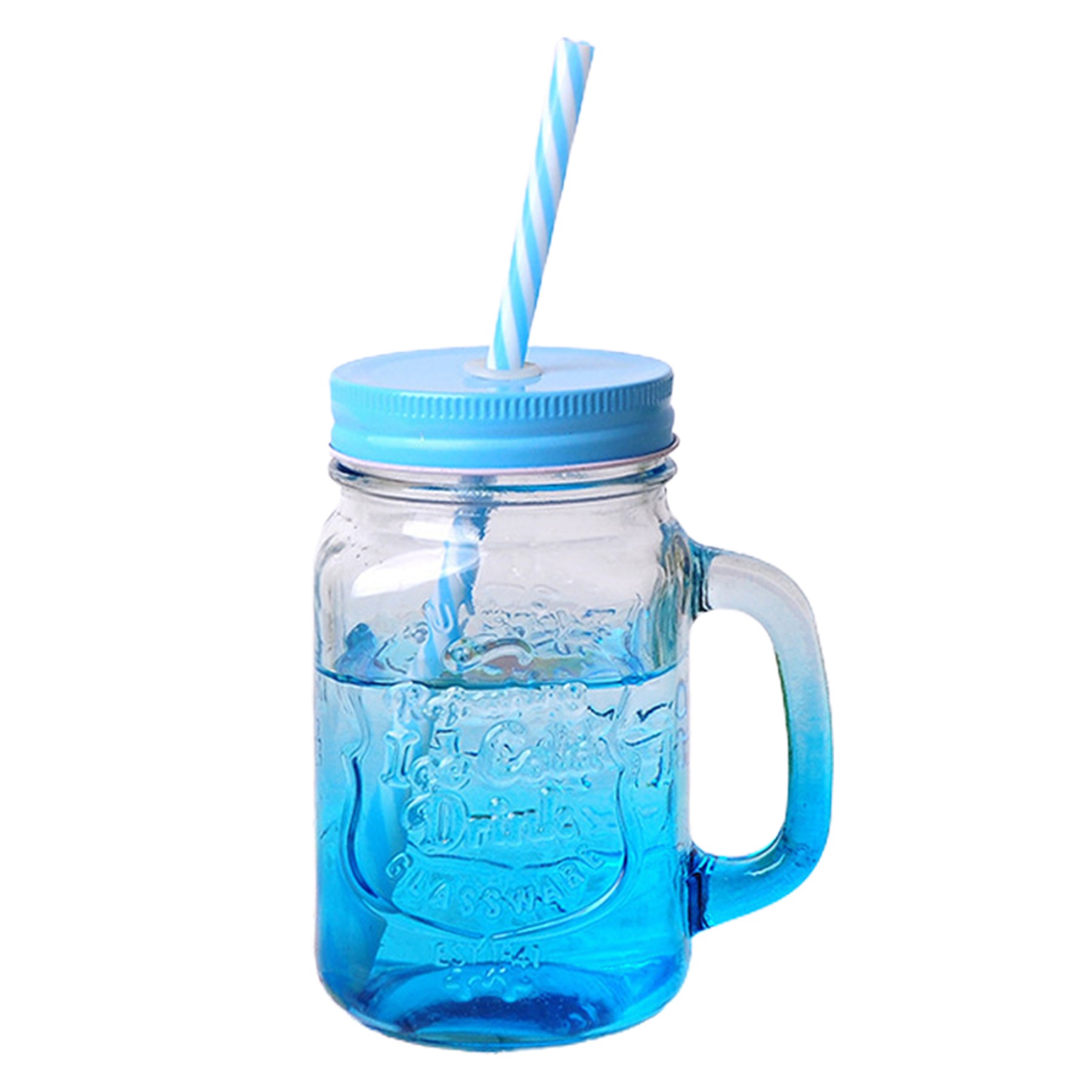 Gradient Mason Jars W/ Cover And Straw 6
