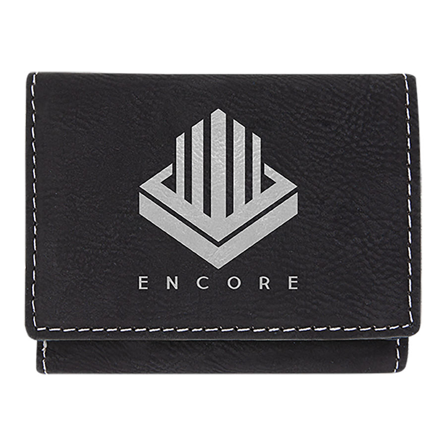 3" x 4" Black/Silver Leatherette Trifold Wallet 2
