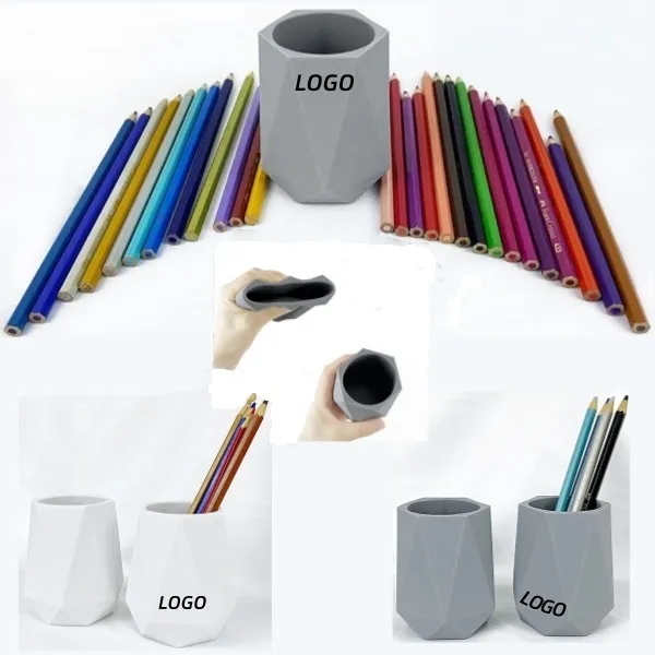 Silicone pen holder simple geometric white desktop storage 6