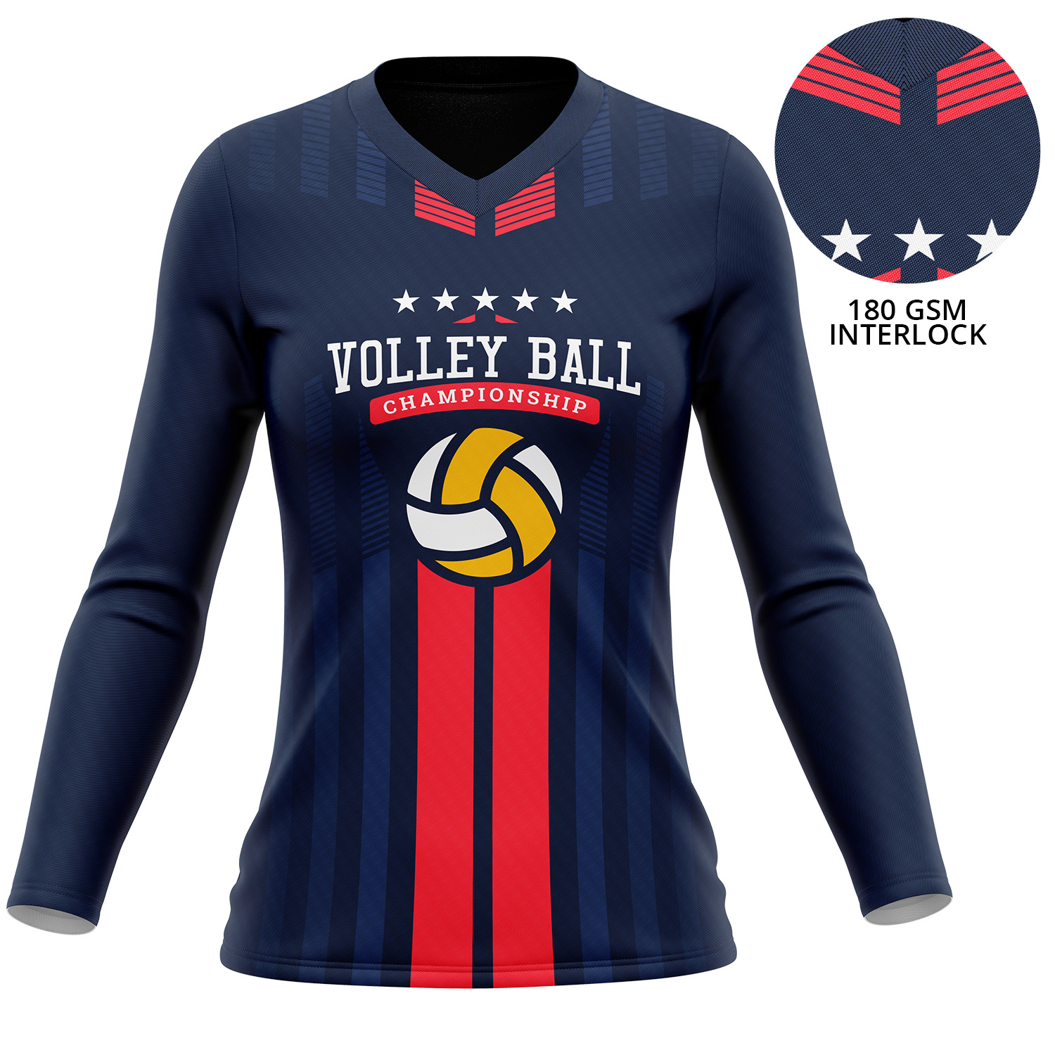 Women's 180 GSM Poly Interlock Sublimation Long Sleeve V-Neck T-Shirt 3