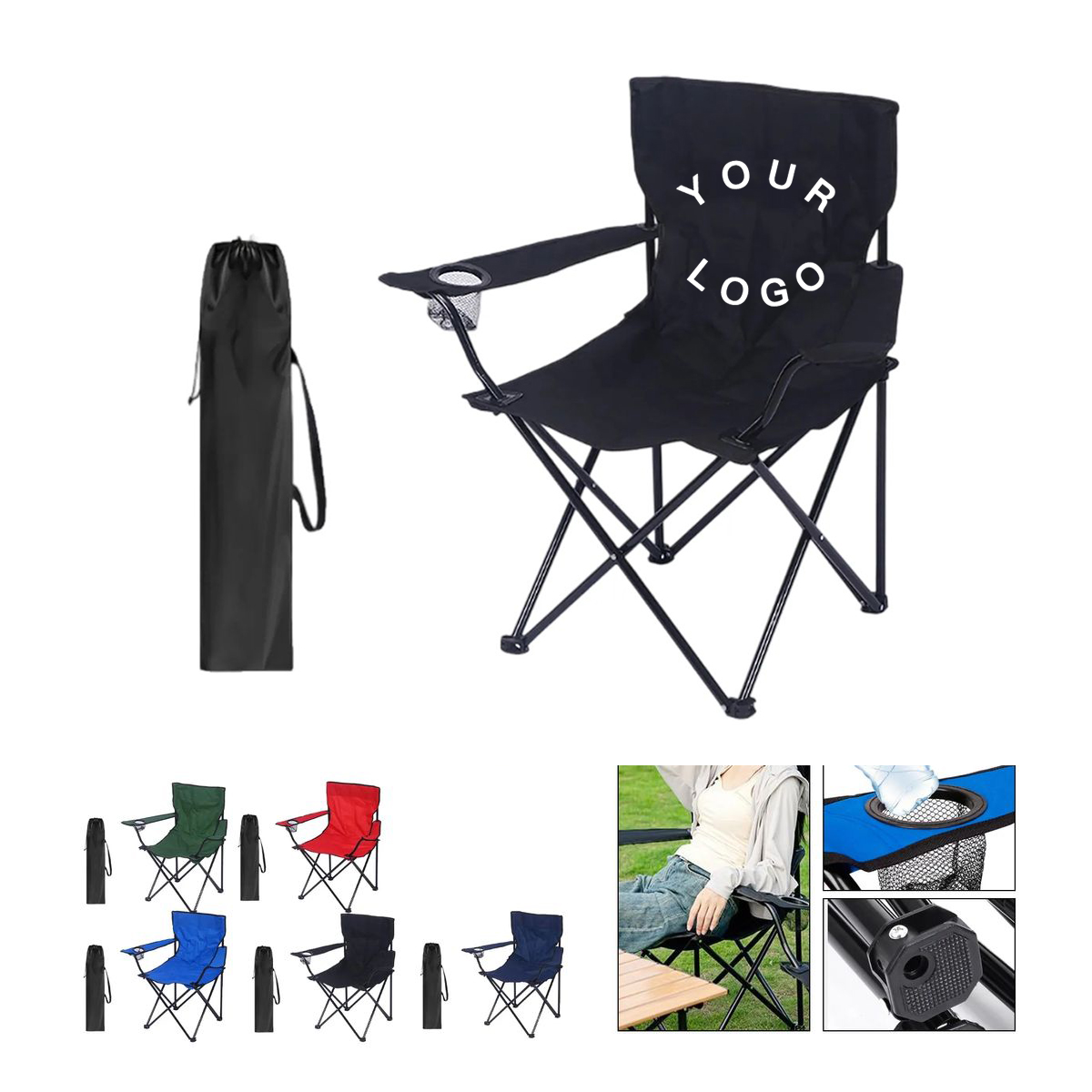 Outdoor Folding Chair with Armrests and Steel Frame 2