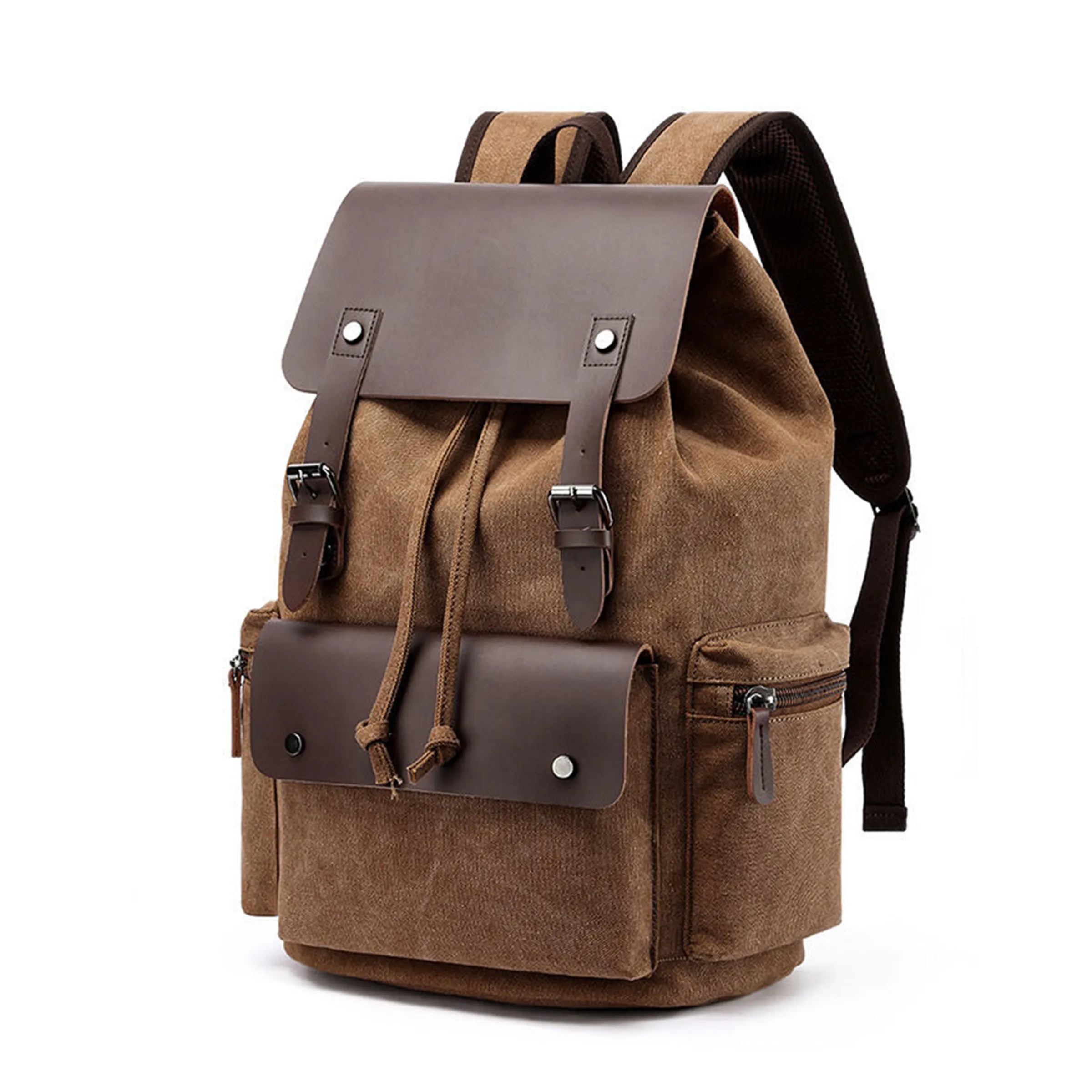Vintage Leather Backpack Denim Canvas Laptop Rucksack 4
