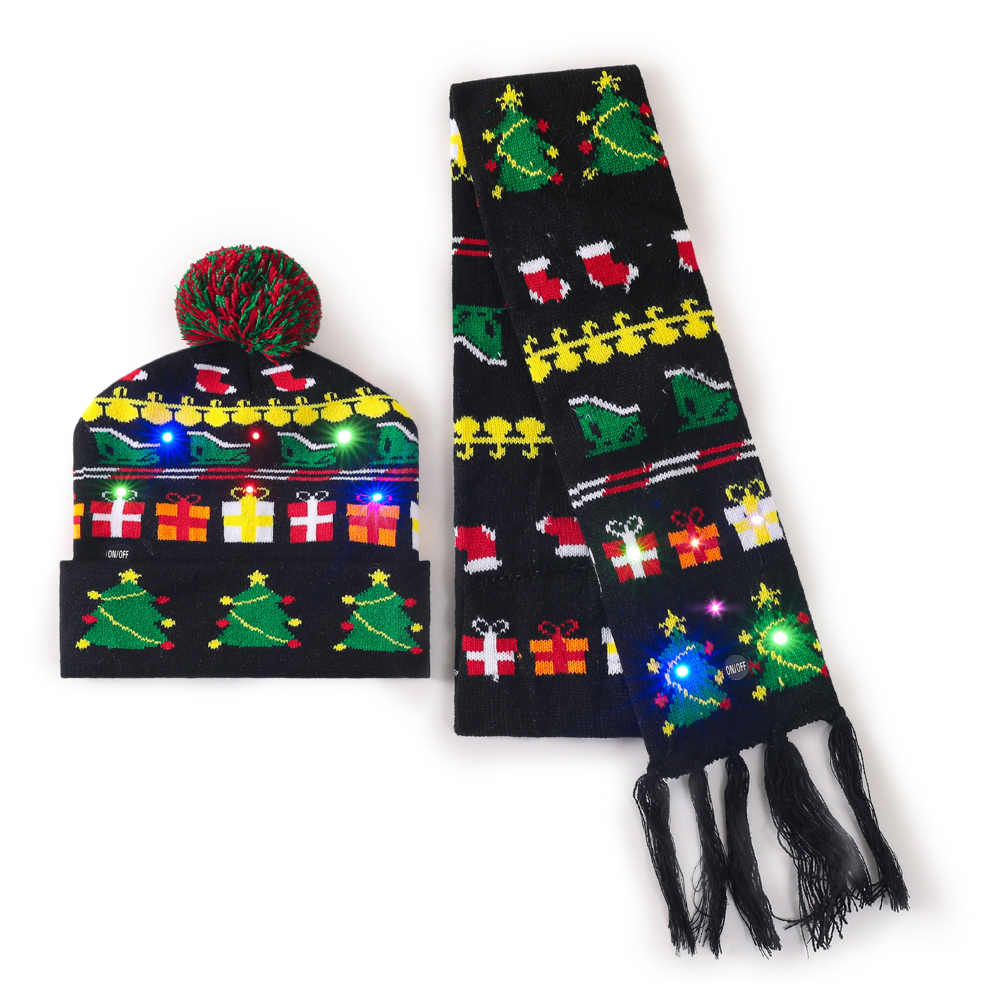 Christmas Gingerbread Scarf & Hat Set with LED Lights 2 Pieces 7