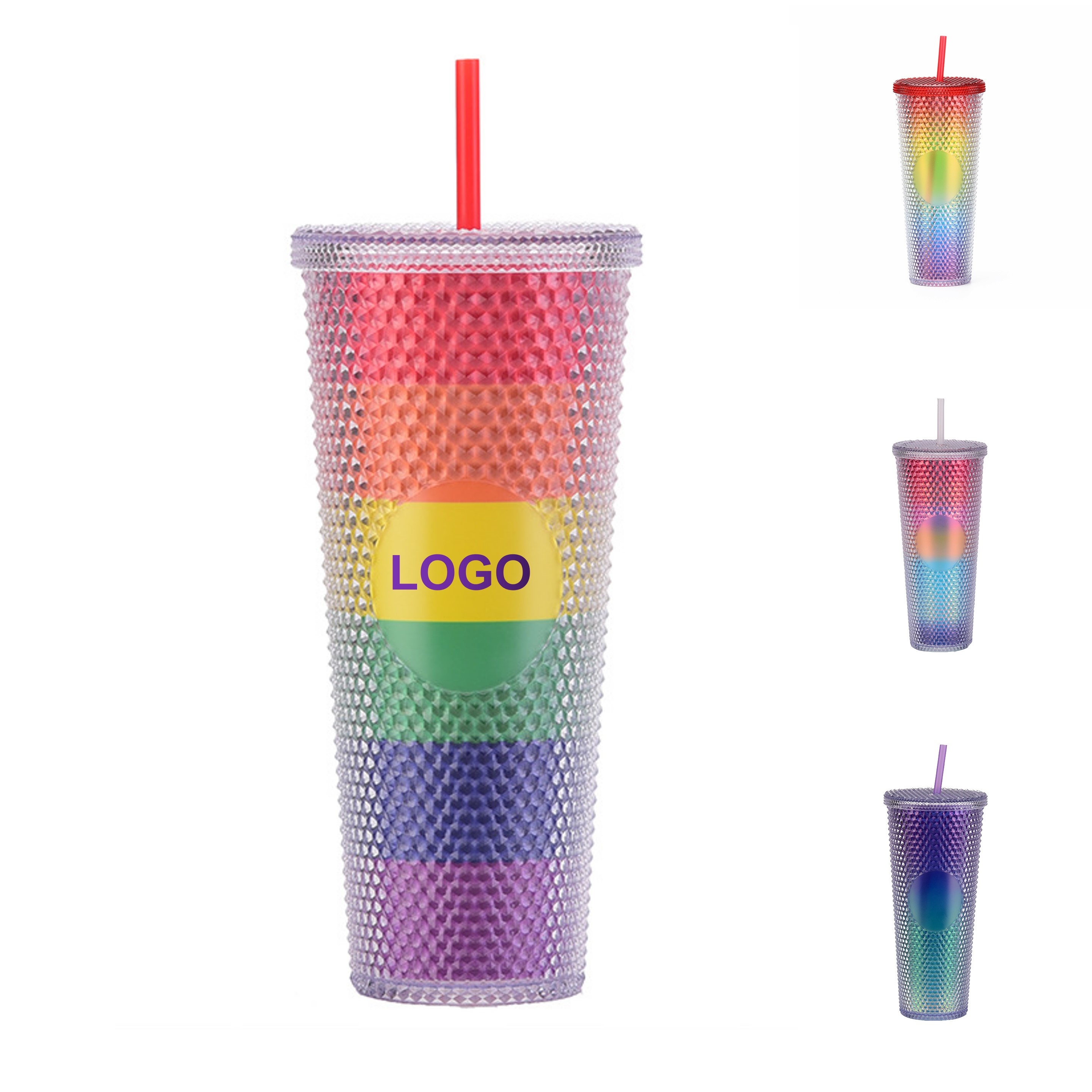 Rainbow Plastic Tumbler w/Straw (direct import) 4