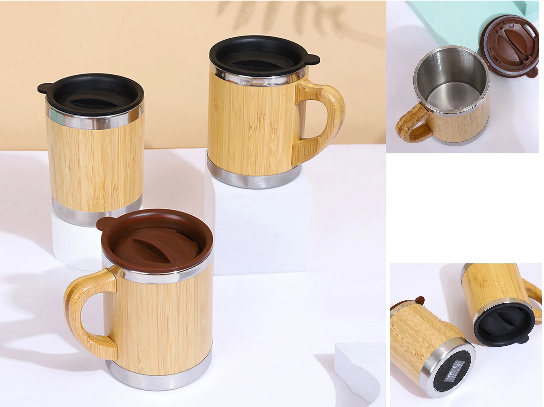 11 Oz Stainless Steel Bamboo Mug With Handle And Lid. 1