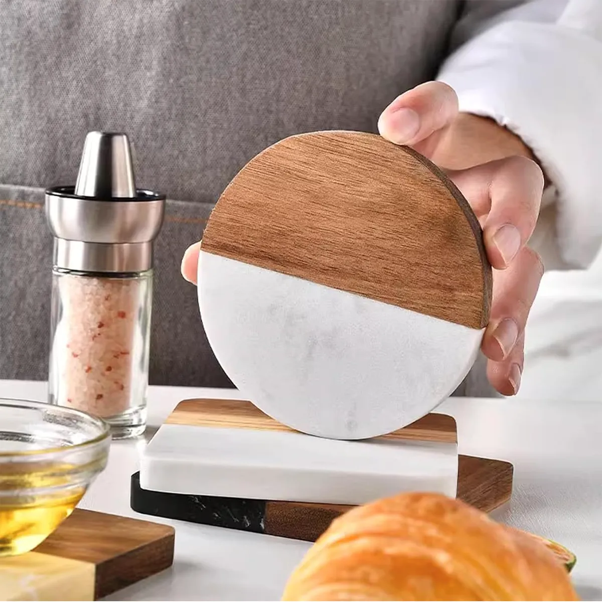 Round Wood Marble Coasters 8