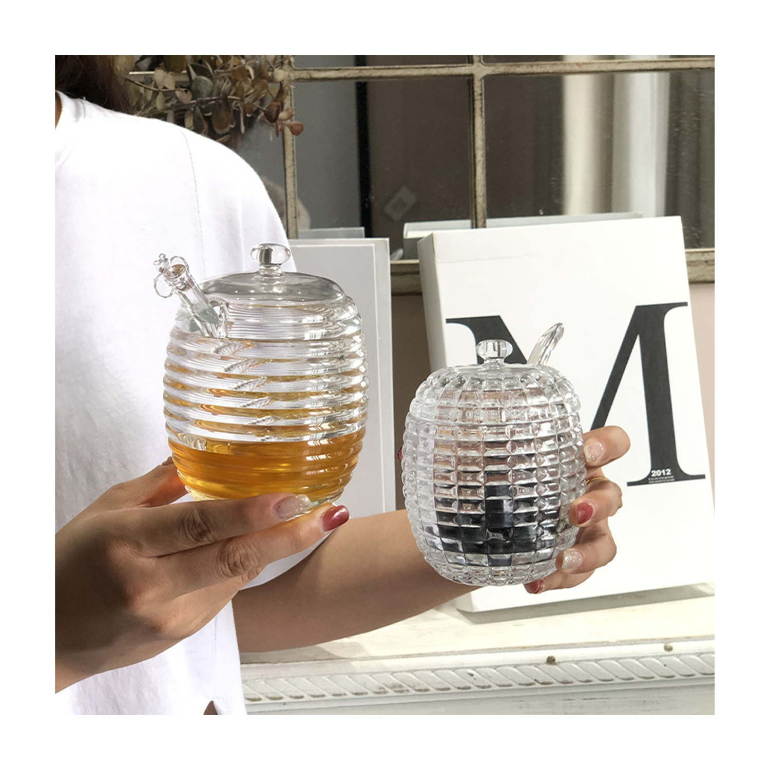 8oz Clear Glass Honey Jar w/ Dipper Stick 2
