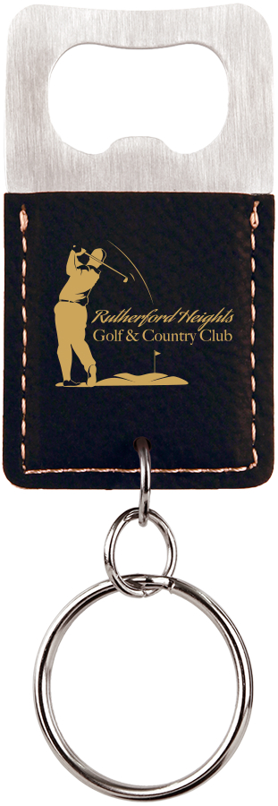 Rectangle Black/Gold Leatherette Bottle Opener Keychain 3
