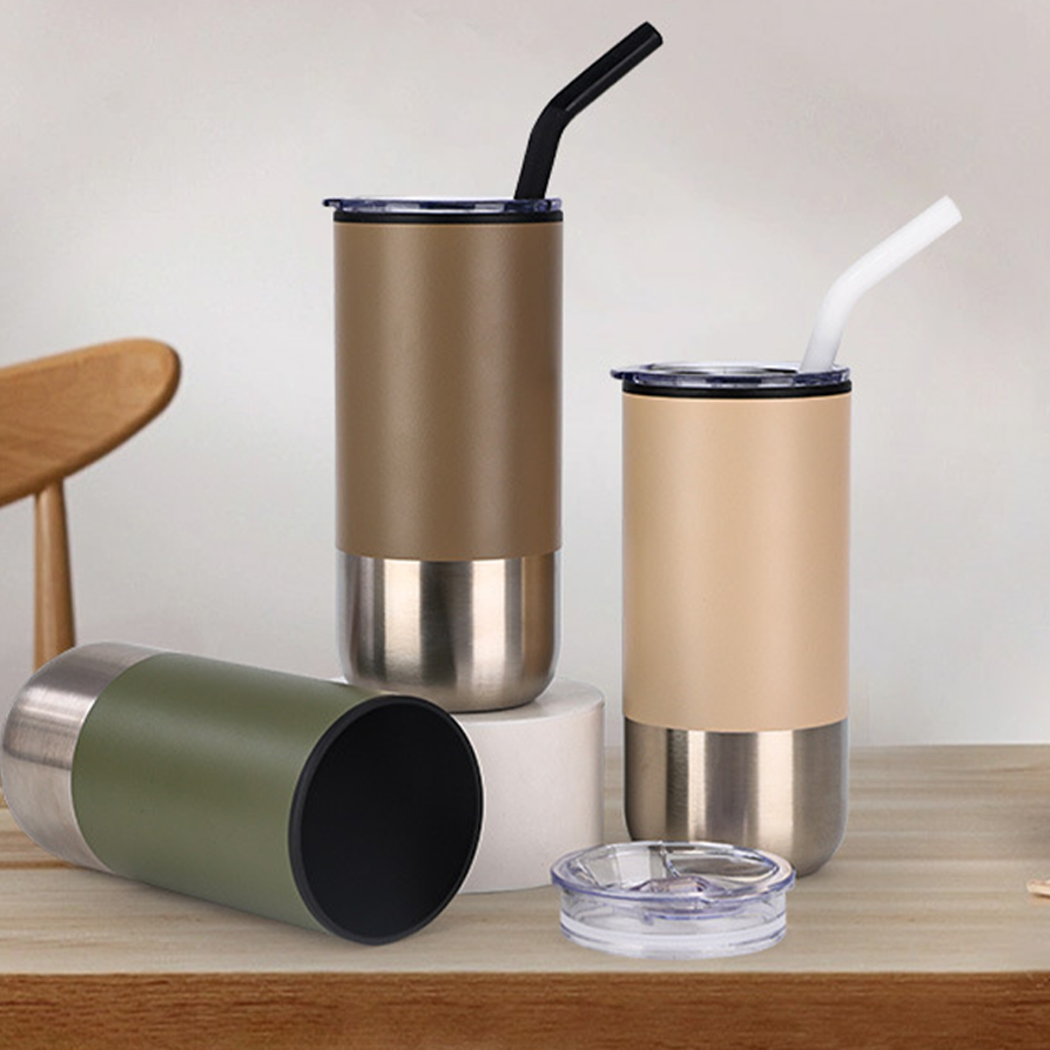 16 Oz Steel Plastic Vacuum Straw Tumbler 4