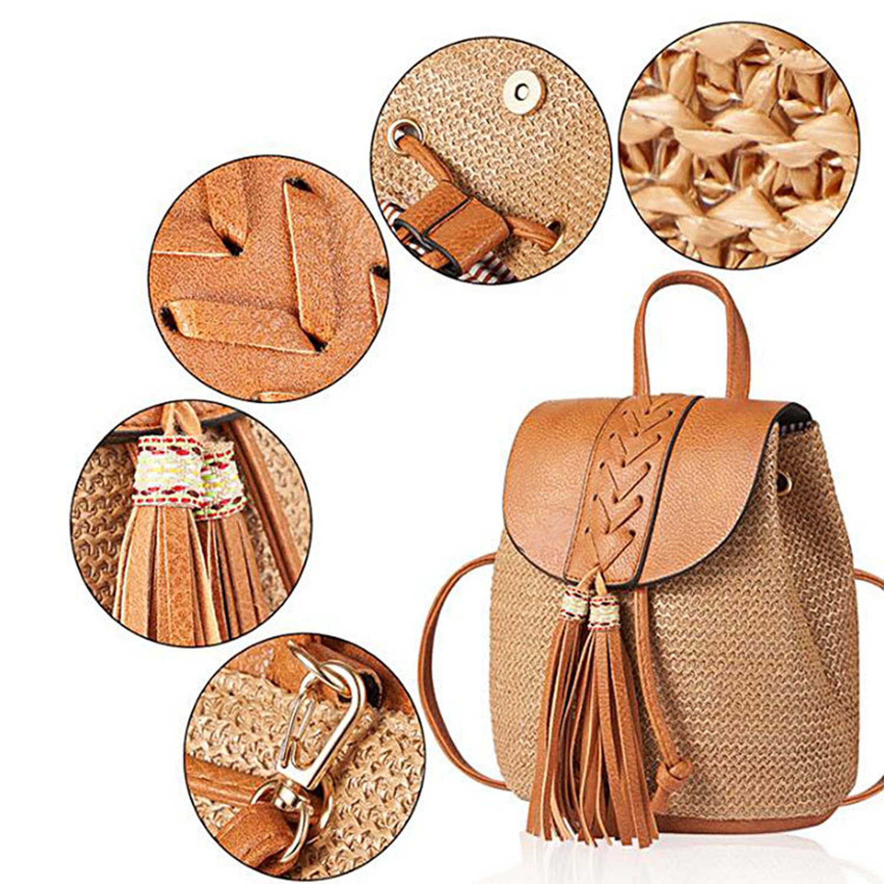 Mini Straw Woven Backpack 2