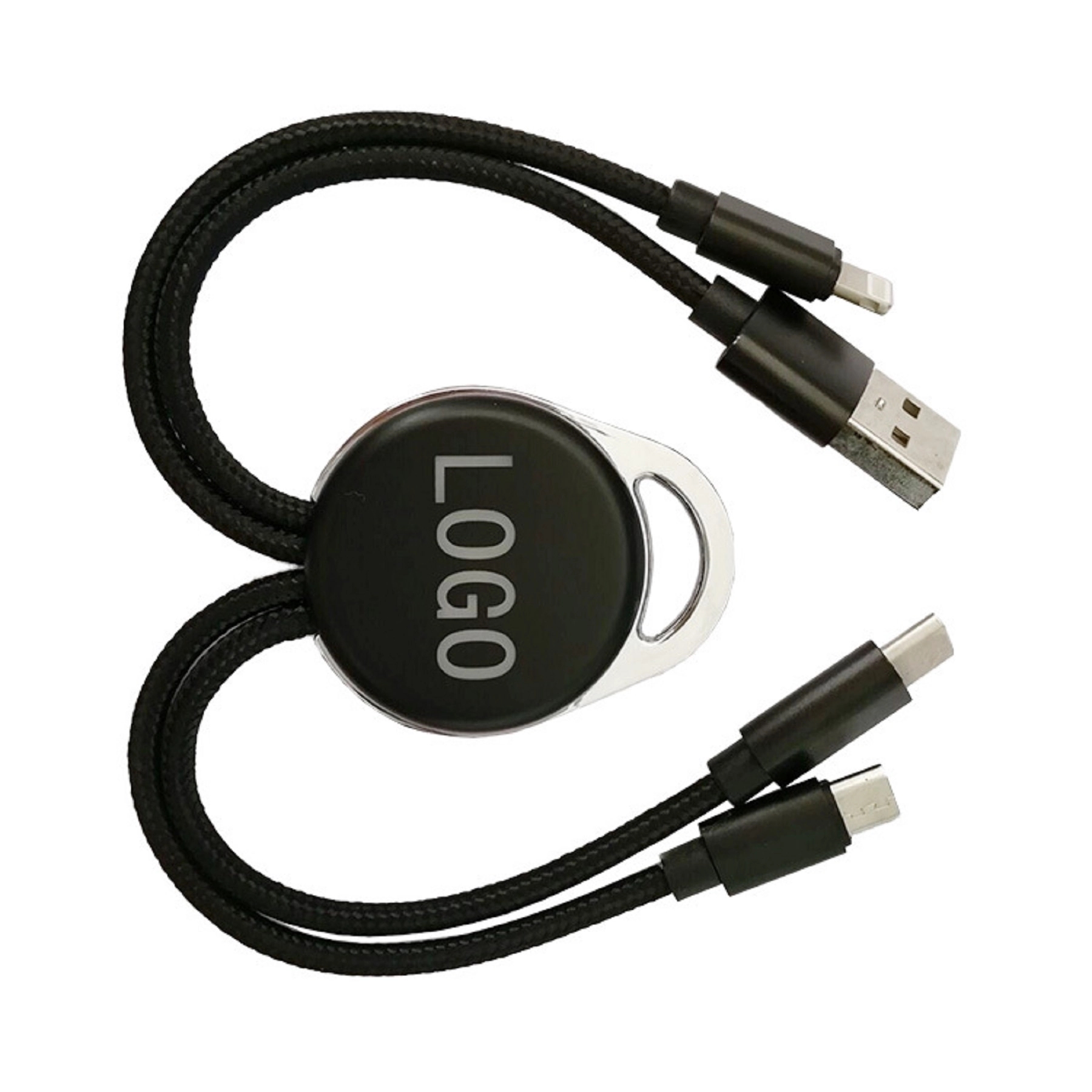 3 in 1 Nylon Charger Cable with LED Logo 1
