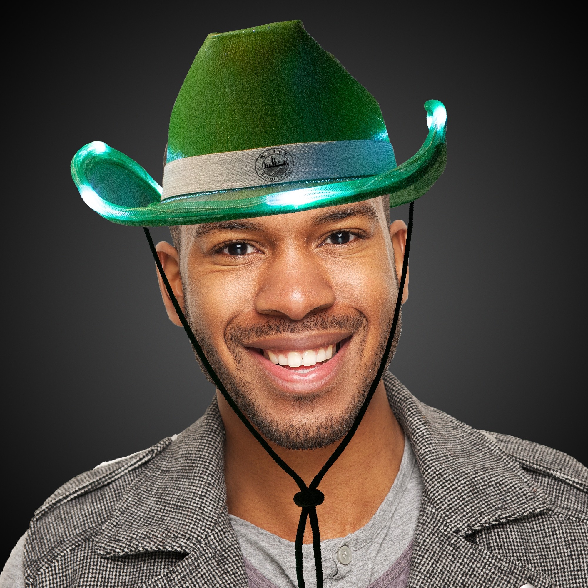 Green Iridescent Light Up Cowboy Hat(White Imprinted Band) 3