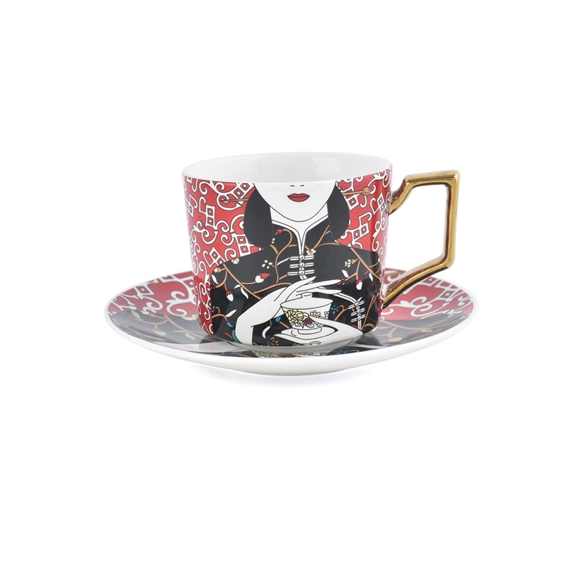 Custom 8 oz Ceramic Coffee Mug Saucer Set 4