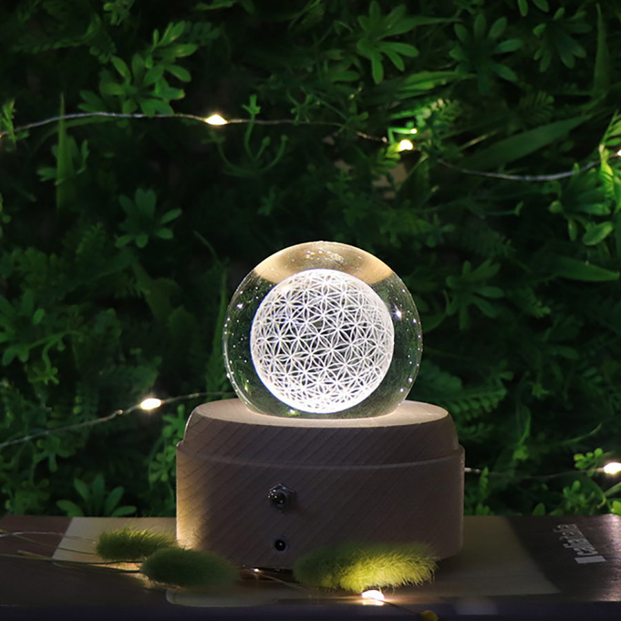 3D LED Night Light And Crystal Ball Music Box With Wooden Base 13