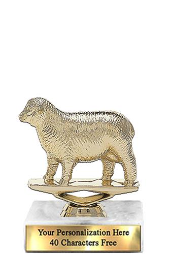 Trophy: 7", 2x3 white marble base, Sheep Gold Uniq 2
