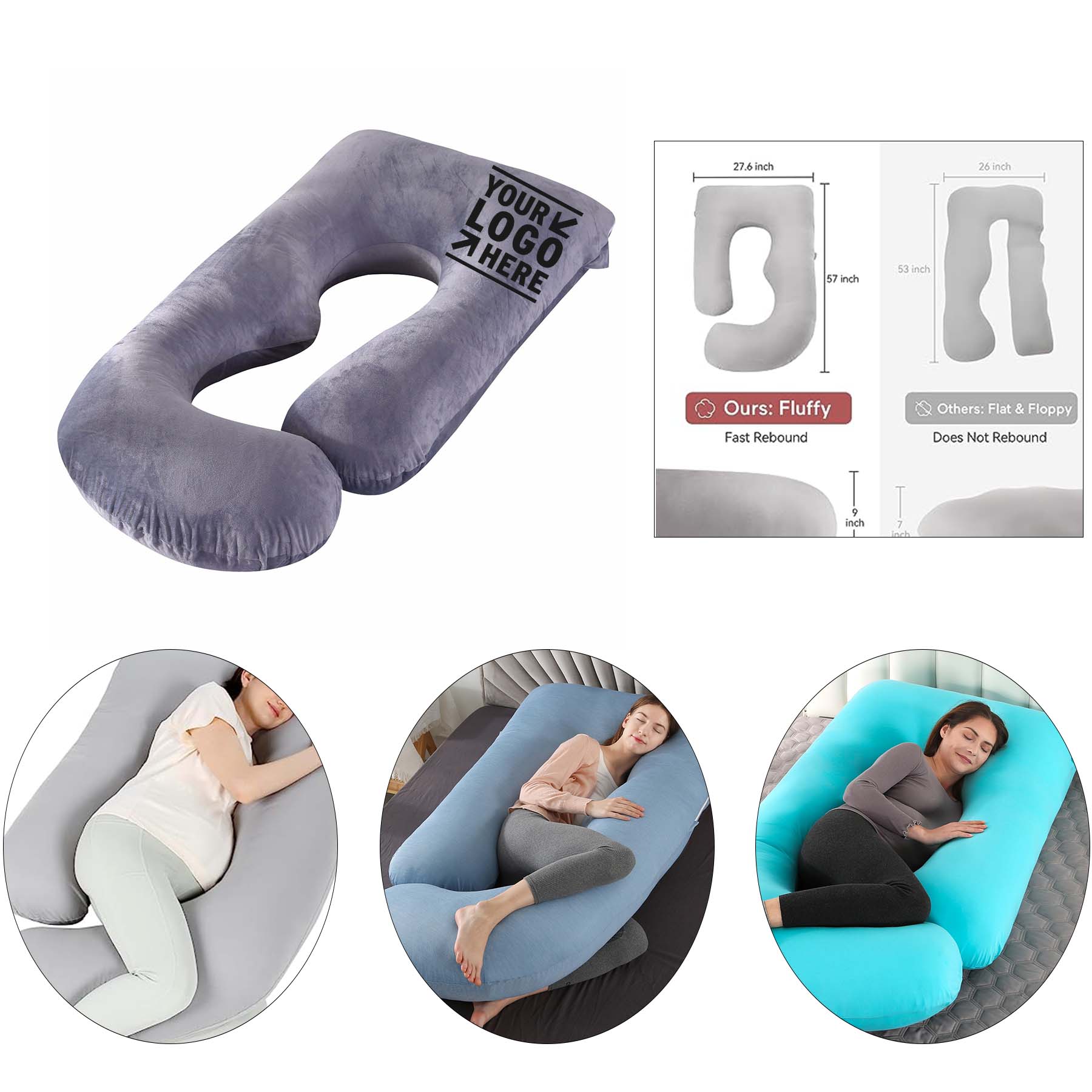 57 Inch Pregnancy Women Removable U Shaped Full Body Sleeping Pillow