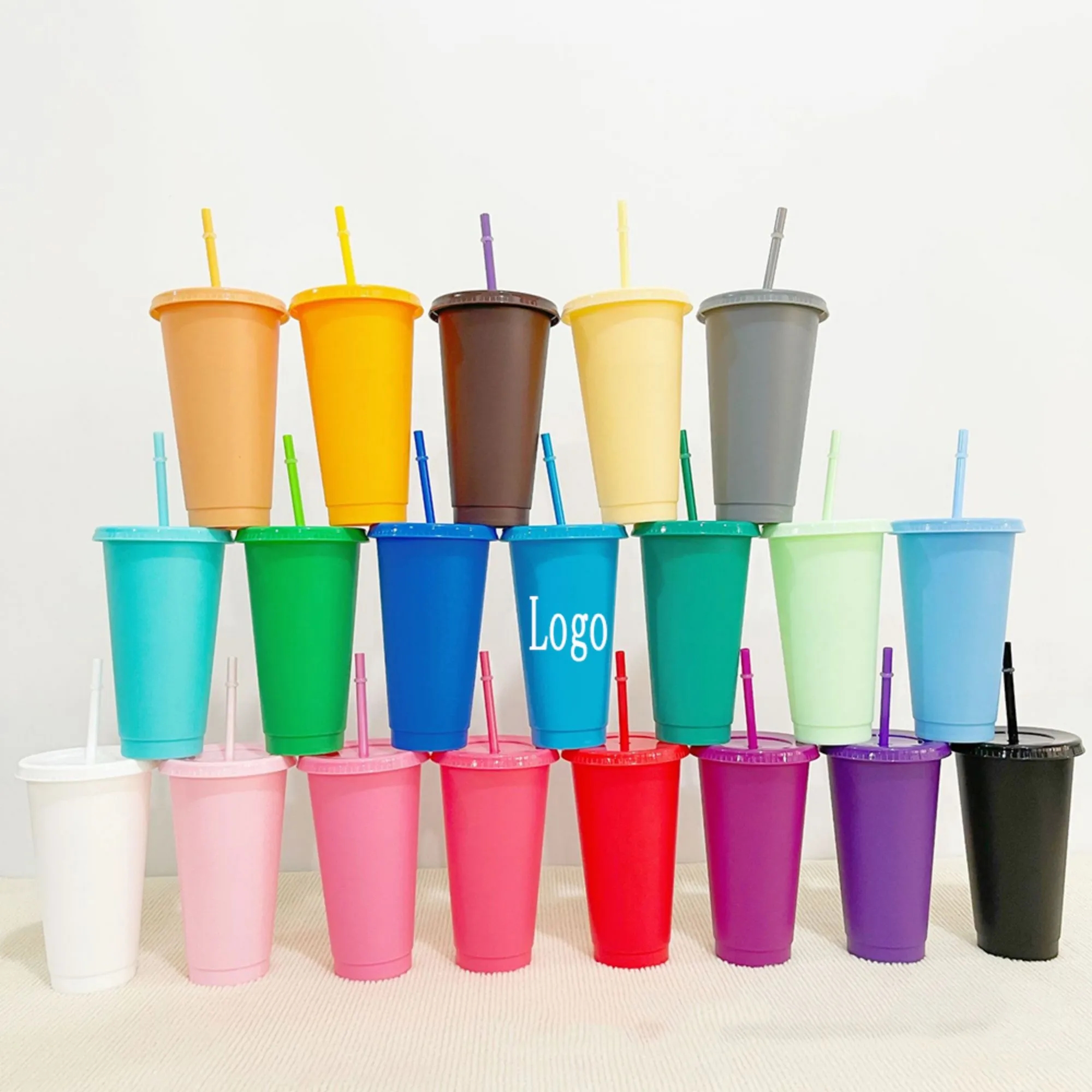 24oz Plastic Tumbler with Straw Lid 2