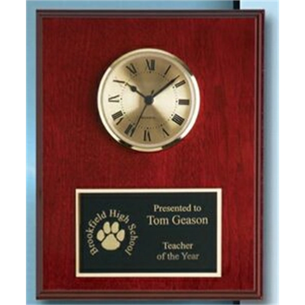 Mahogany Finish Solid Wood Plaque W/ Clock (8" X 10") 3