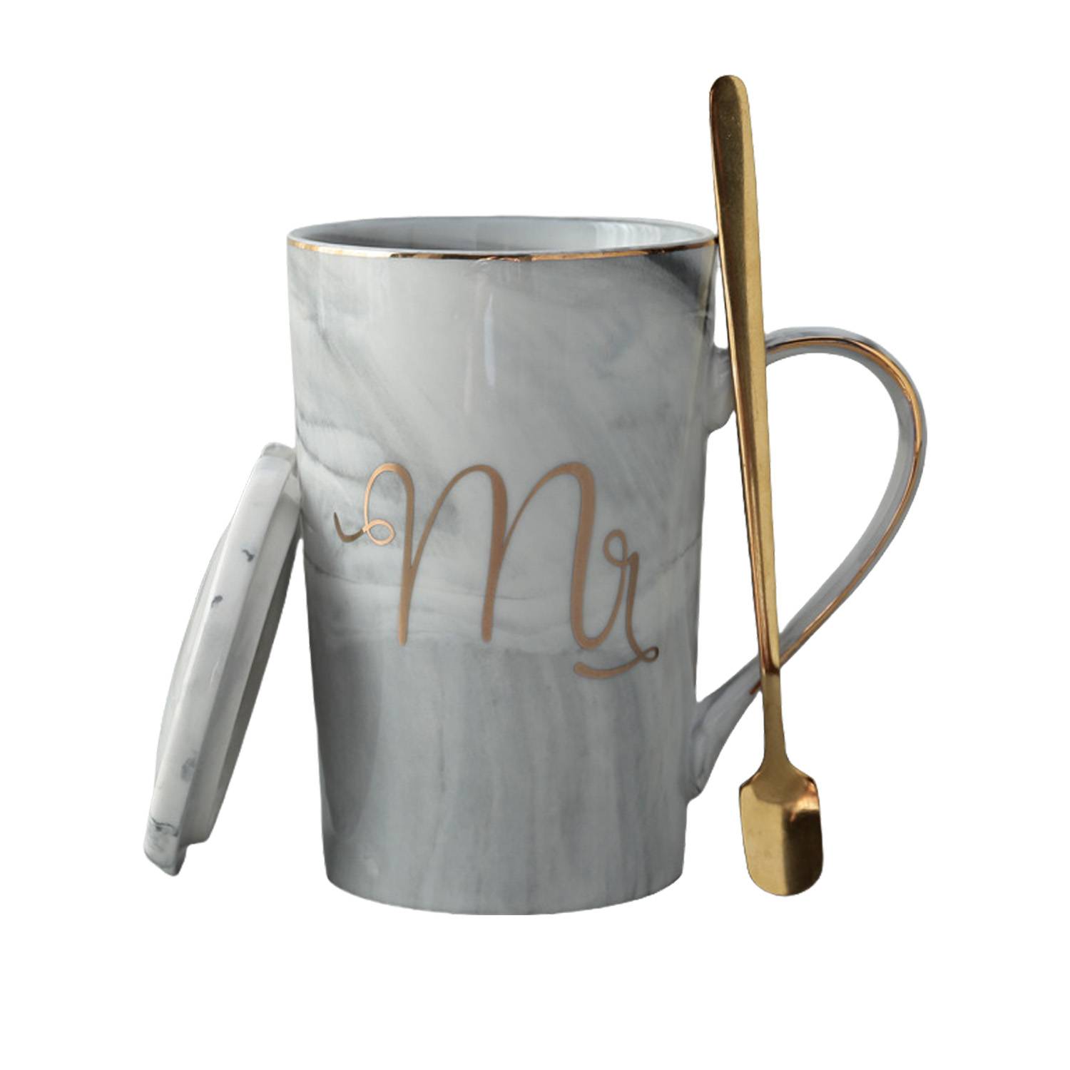 14oz Marble Pattern Ceramic Mug w/ Spoon 9