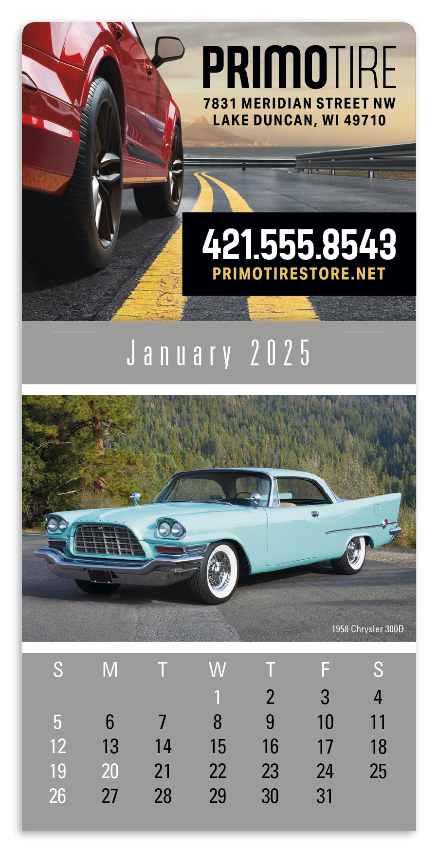 4C Press-N-Stick Header Cruisin’ Cars Calendar 13-Month