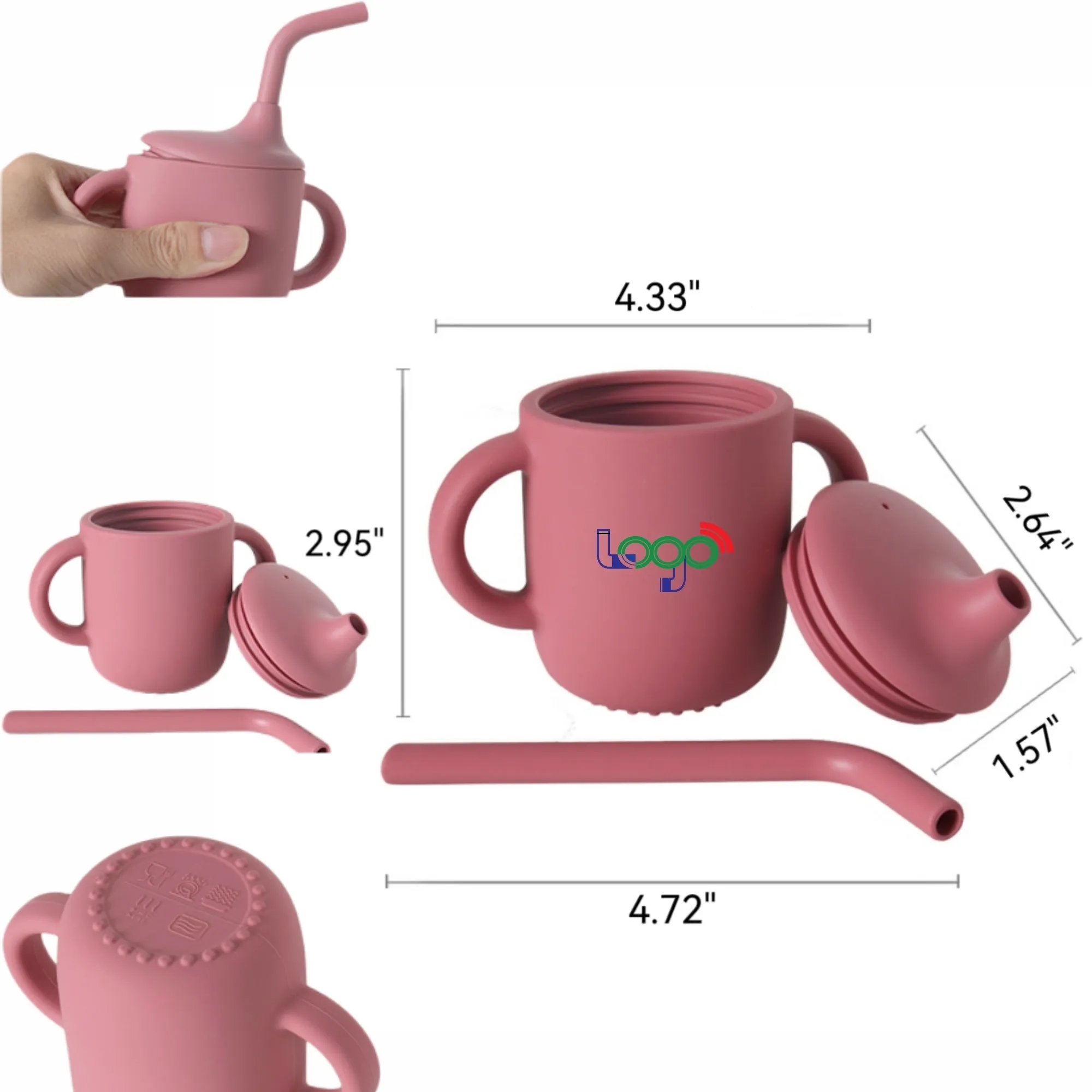 Silicone Kids' Tableware Set, Spill-Proof Sippy Cup w/ Straw 1