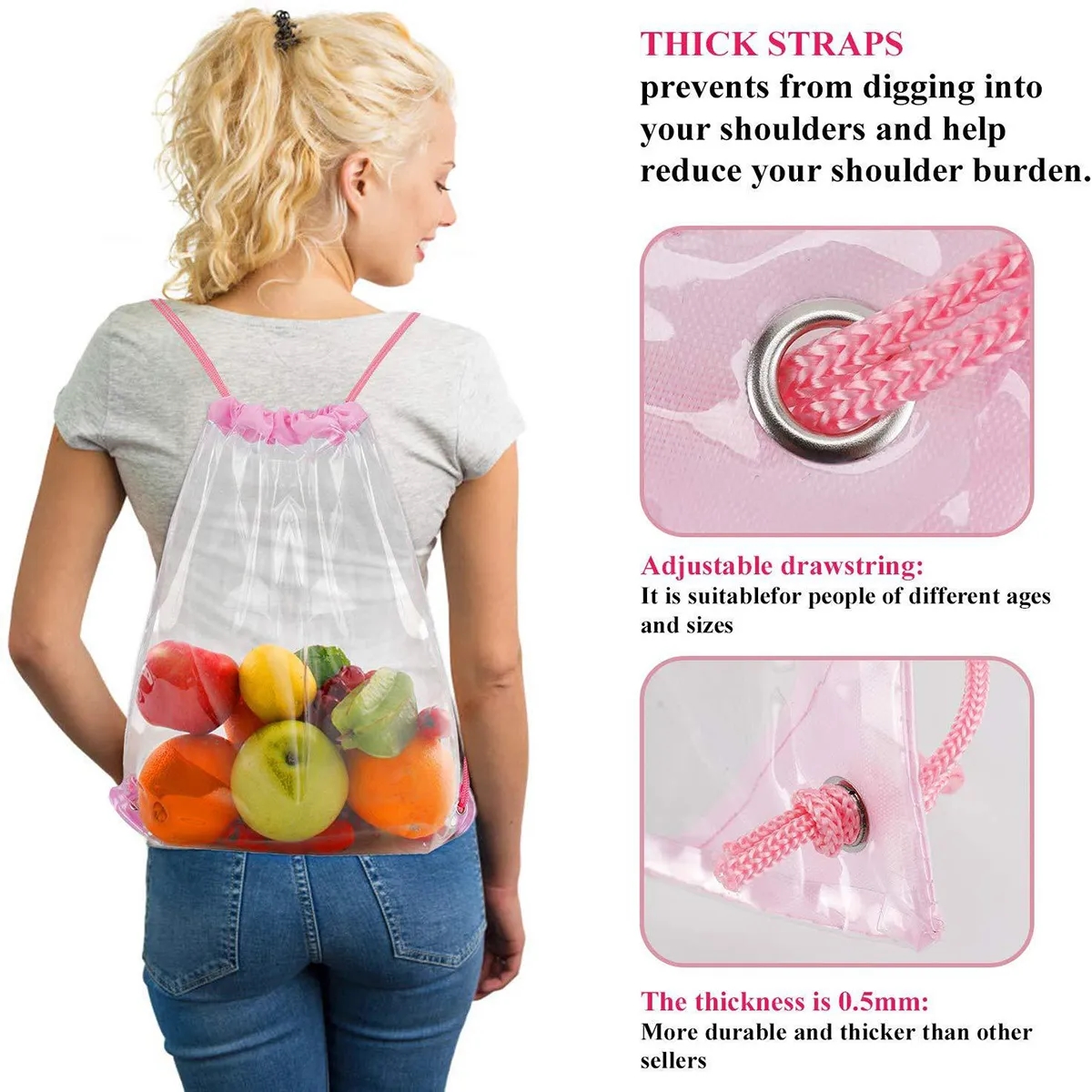 Customizable Waterproof Clear Stadium Drawstring Bag 8