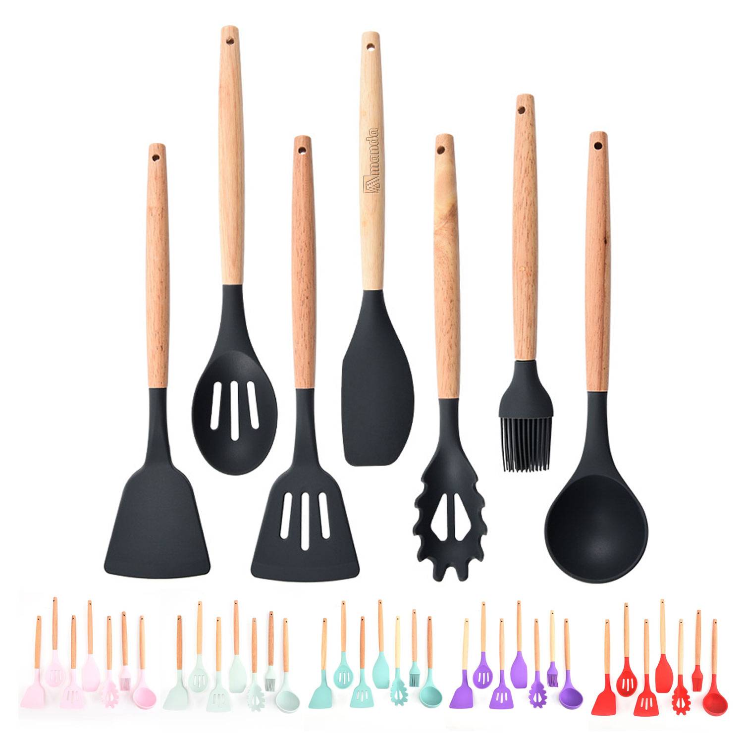 7pcs Silicone Shovel with Wooden Handle 2