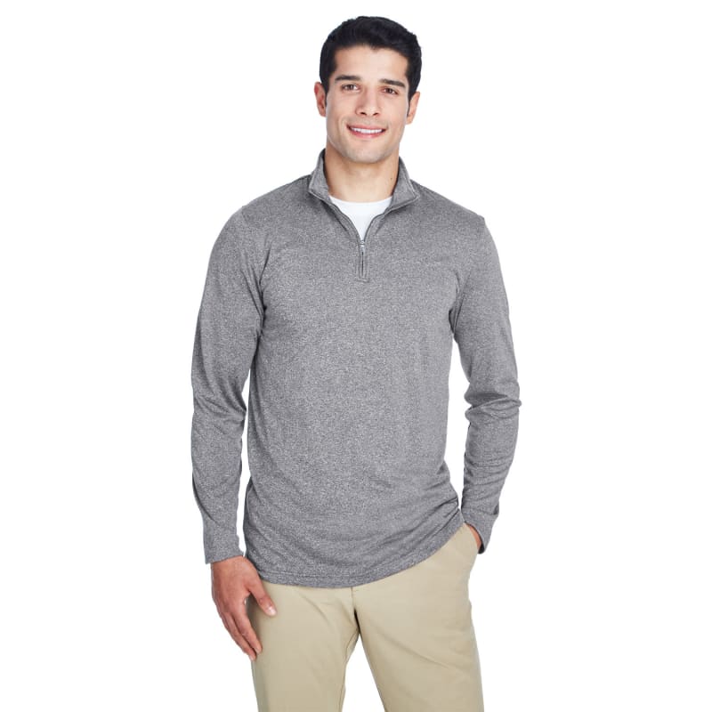 UltraClub Men's Cool & Dry Heathered Performance Quarter-Zip 18