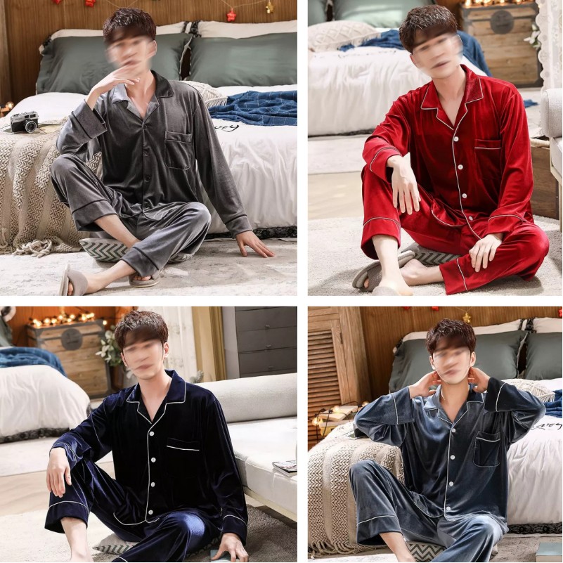 Winter Golden Velvet Pajamas Set 1