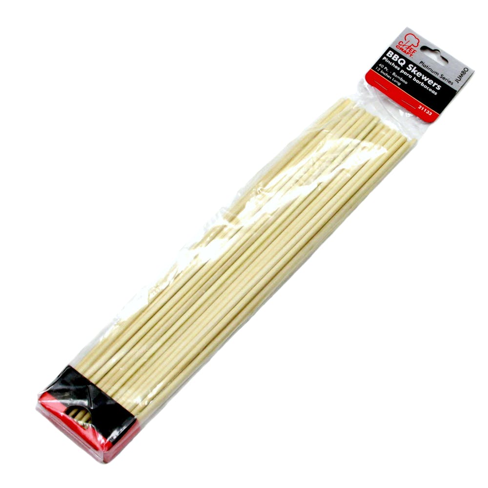 Heavy Duty BBQ Skewers - 40 Pack Bamboo 12" 3