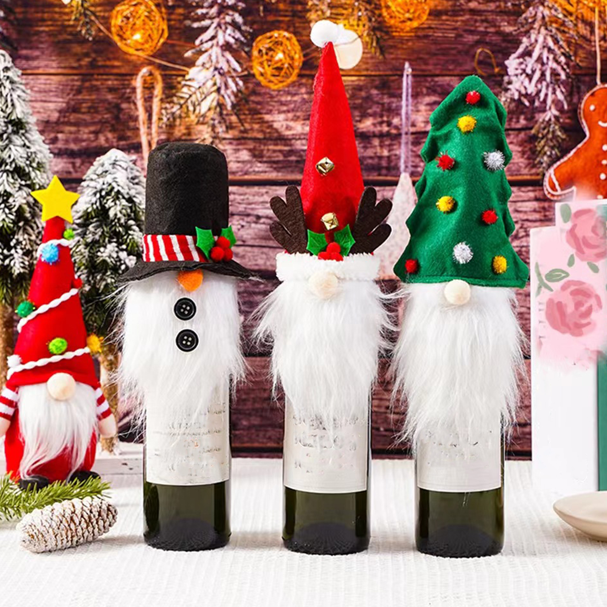 Christmas Gnome Wine Bottle Cover Hat 6