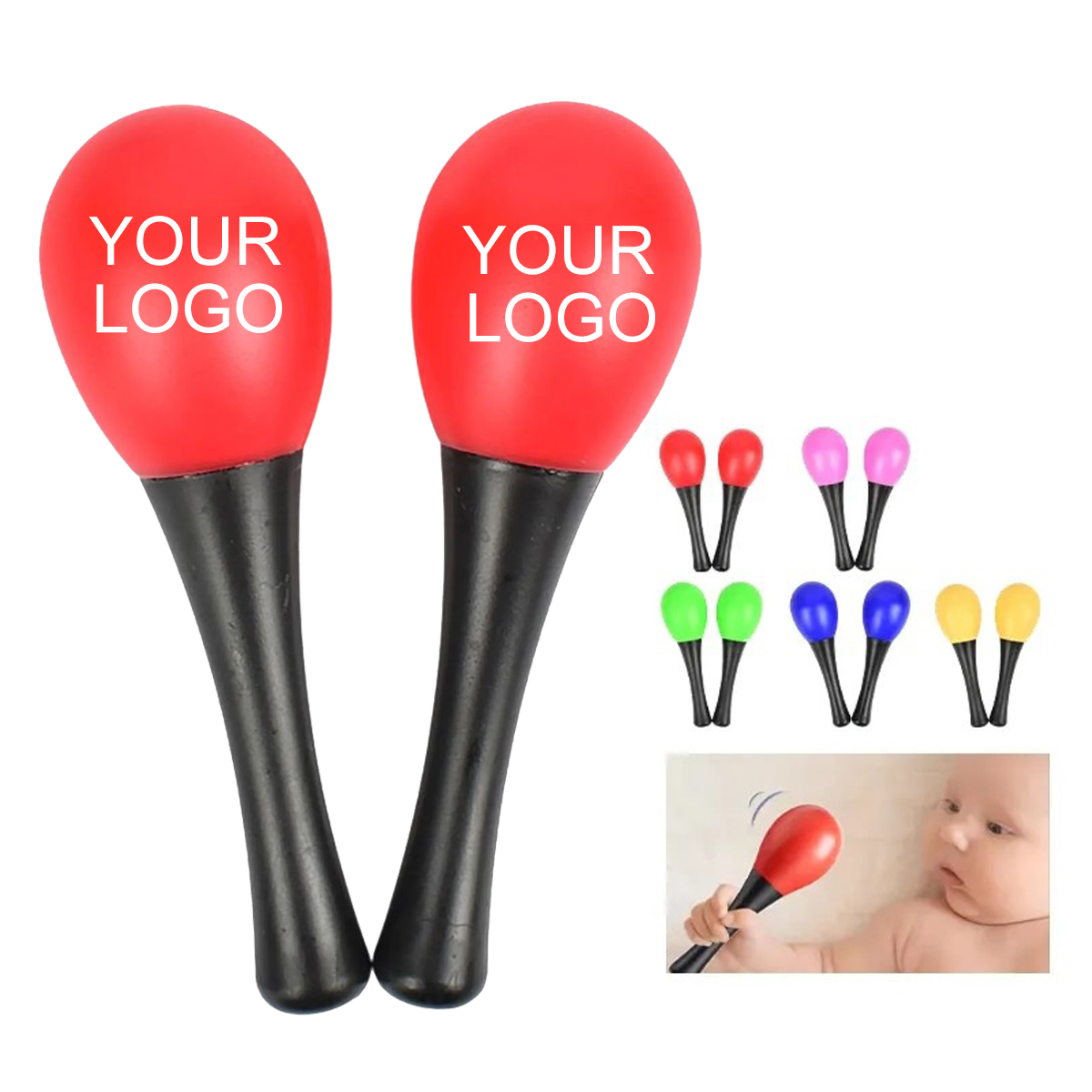Plastic Maraca 1.5" x 4.93" with Black Handle for Kids 2