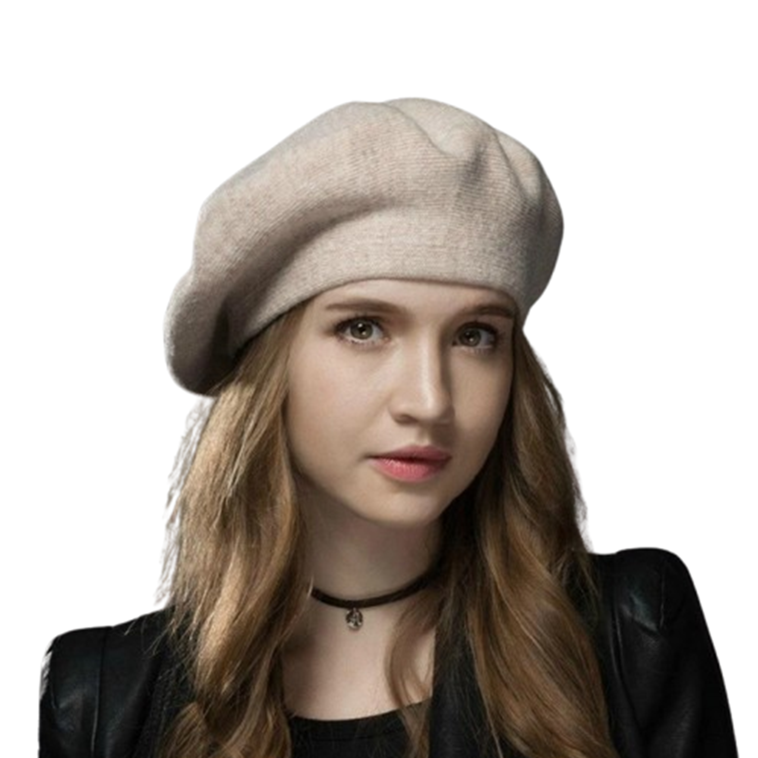 Round Crown Wool Beret Hat w/ Rhinestone Detailing 3