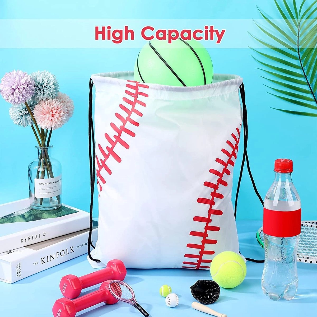 Drawstring Bag Baseball Design Large Capacity 3
