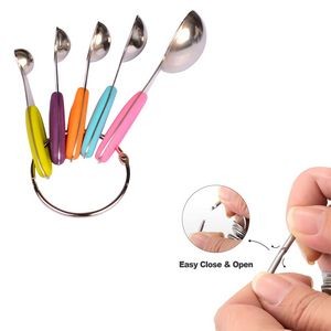 Stainless Steel Magnetic 5 In 1 Dual Measurement Measuring Spoons Set With Silicone Handle 16