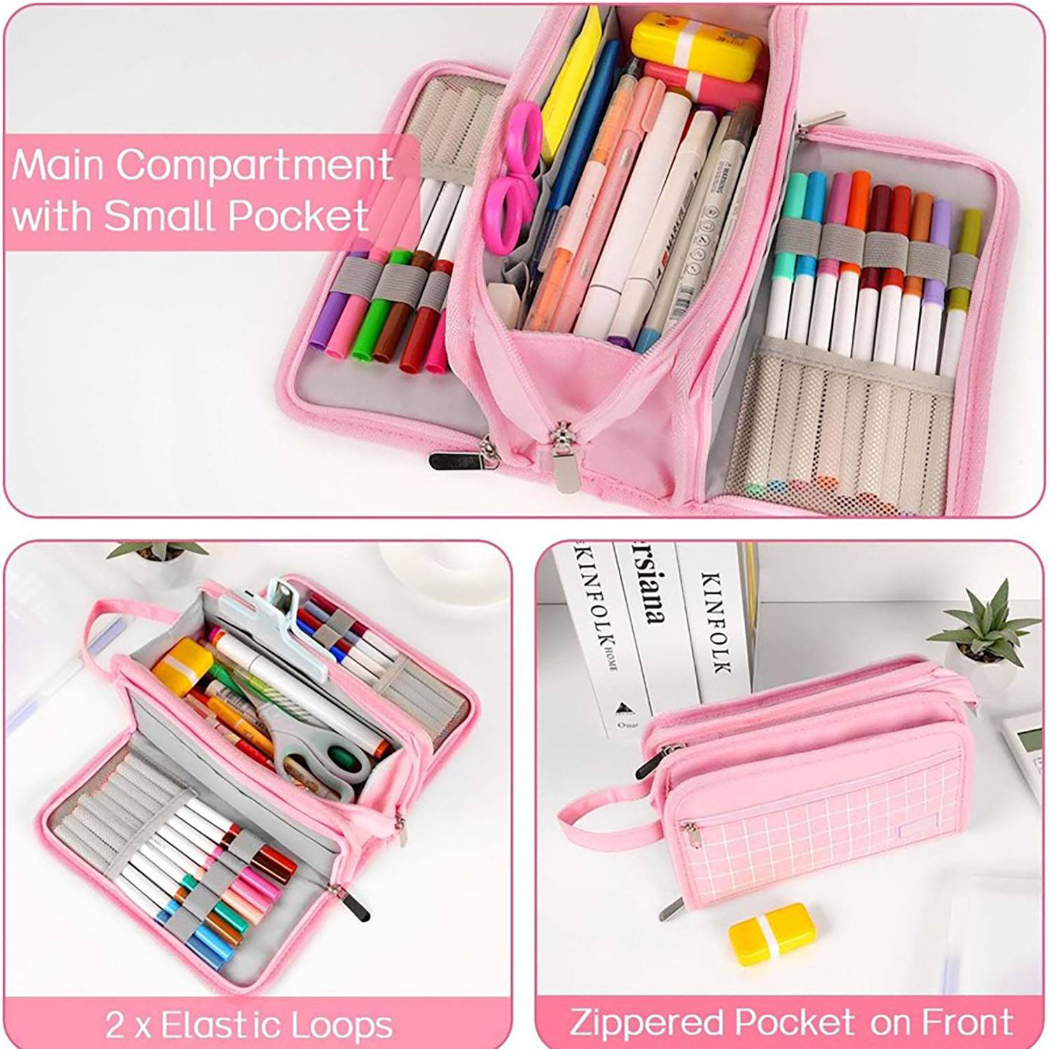 3 Compartment Portable Canvas Stationery Large Pencil Case 4