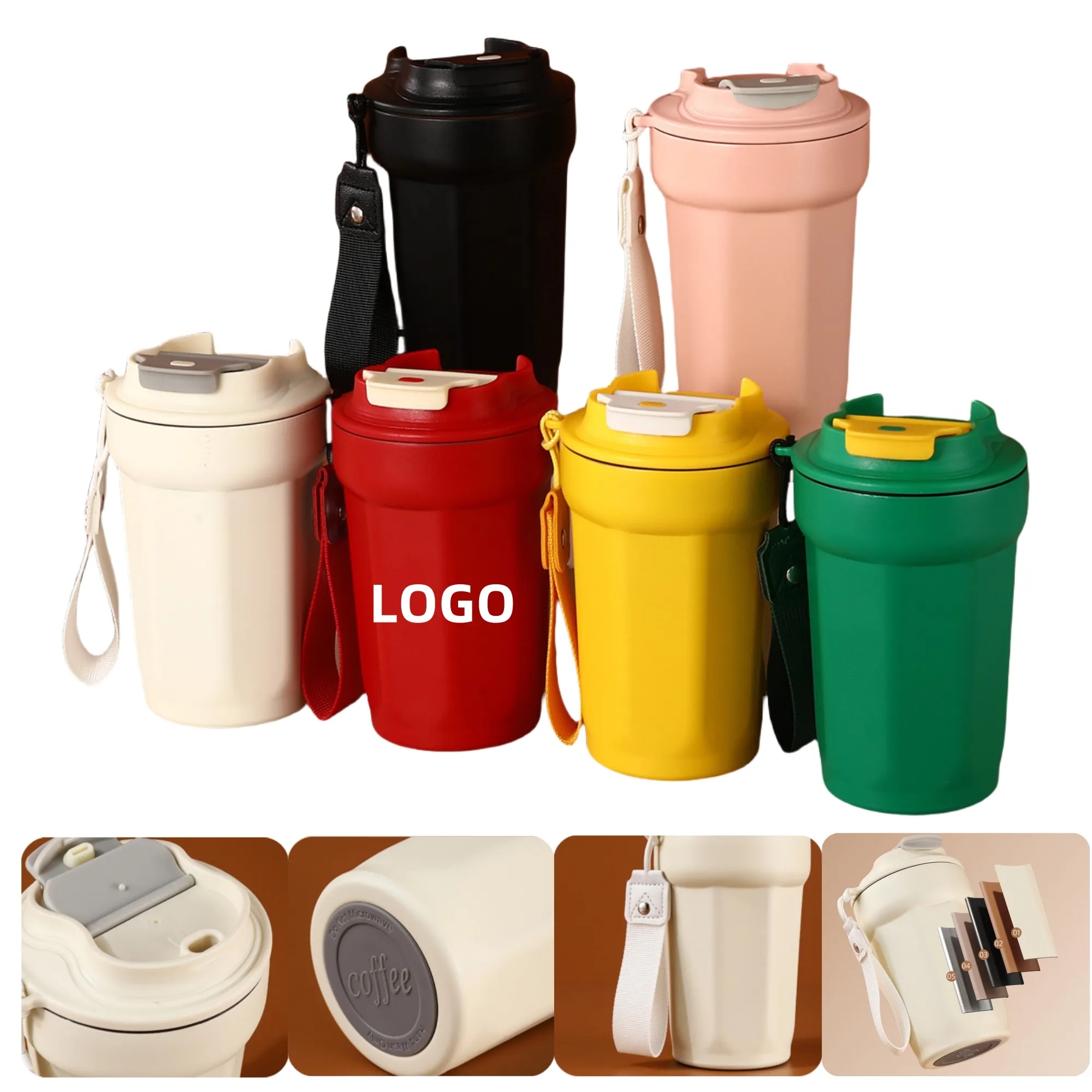 15oz 316 Stainless Steel Vacuum Coffee Cup With Lanyard 2