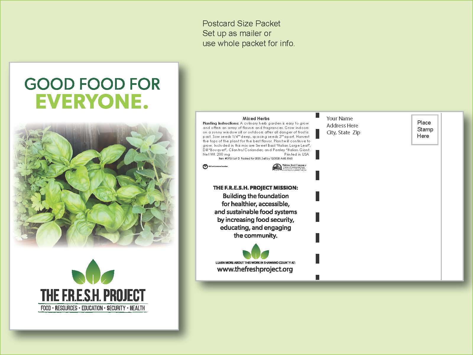 Mixed Herbs Seed Packet - Postcard Mailer Size 4" x 6.5" 2