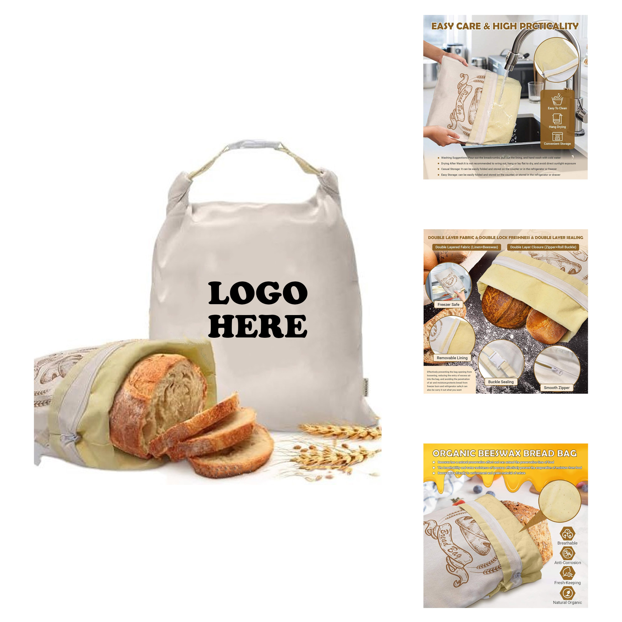 MOQ 20 pcs Linen Beeswax Bread Bag 2