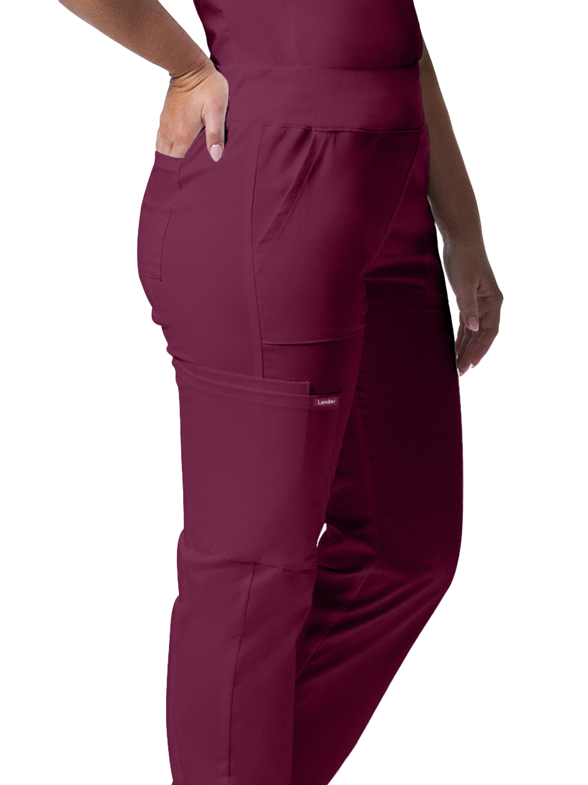 Landau - ProFlex - Women's Five-Pocket Mid-Rise Rib-Knit Elastic Waist Straight Leg Pant 27