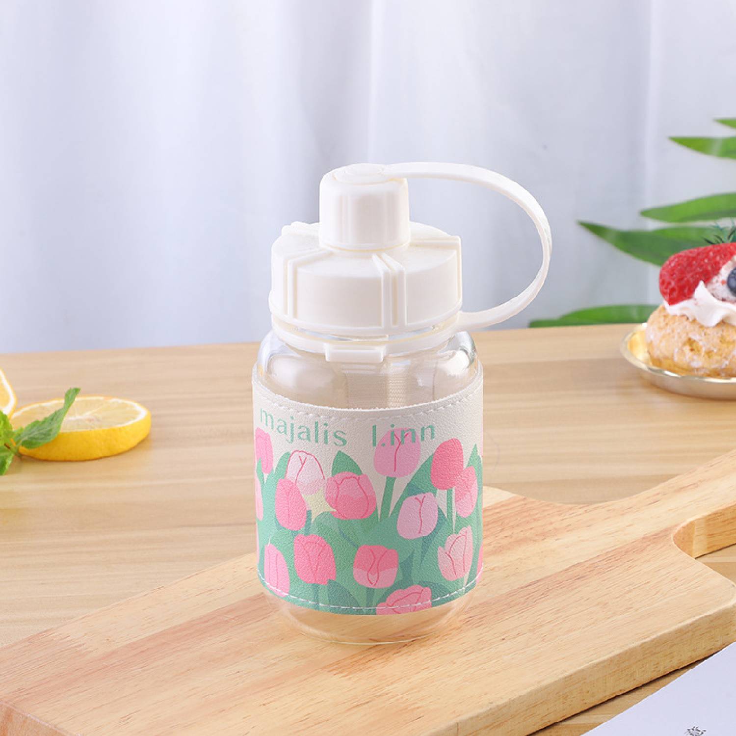 Single-layer glass water bottle with leather cover 7