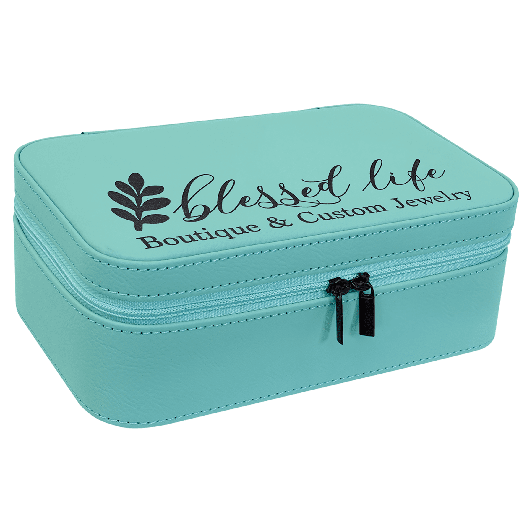 7 1/2" X 4 1/2" Teal Leatherette Jewelry Box 2