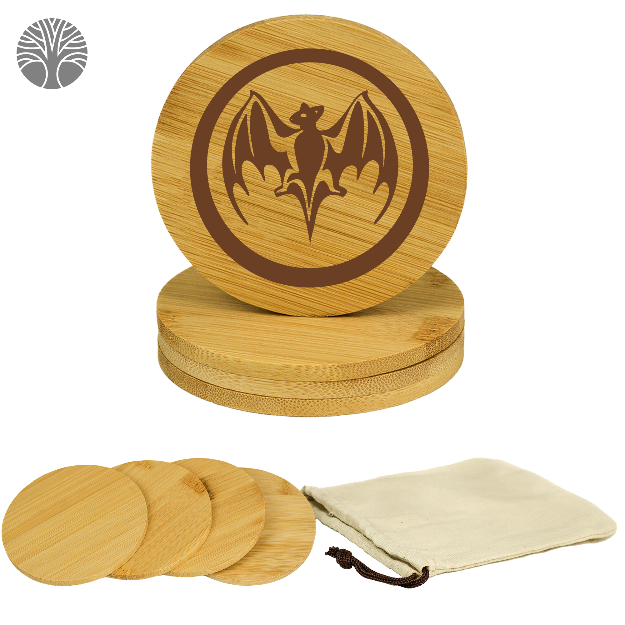 Drinkmat Set Of 4 Bamboo Coasters with Canvas Pouch, promotional household item with logo imprint 2