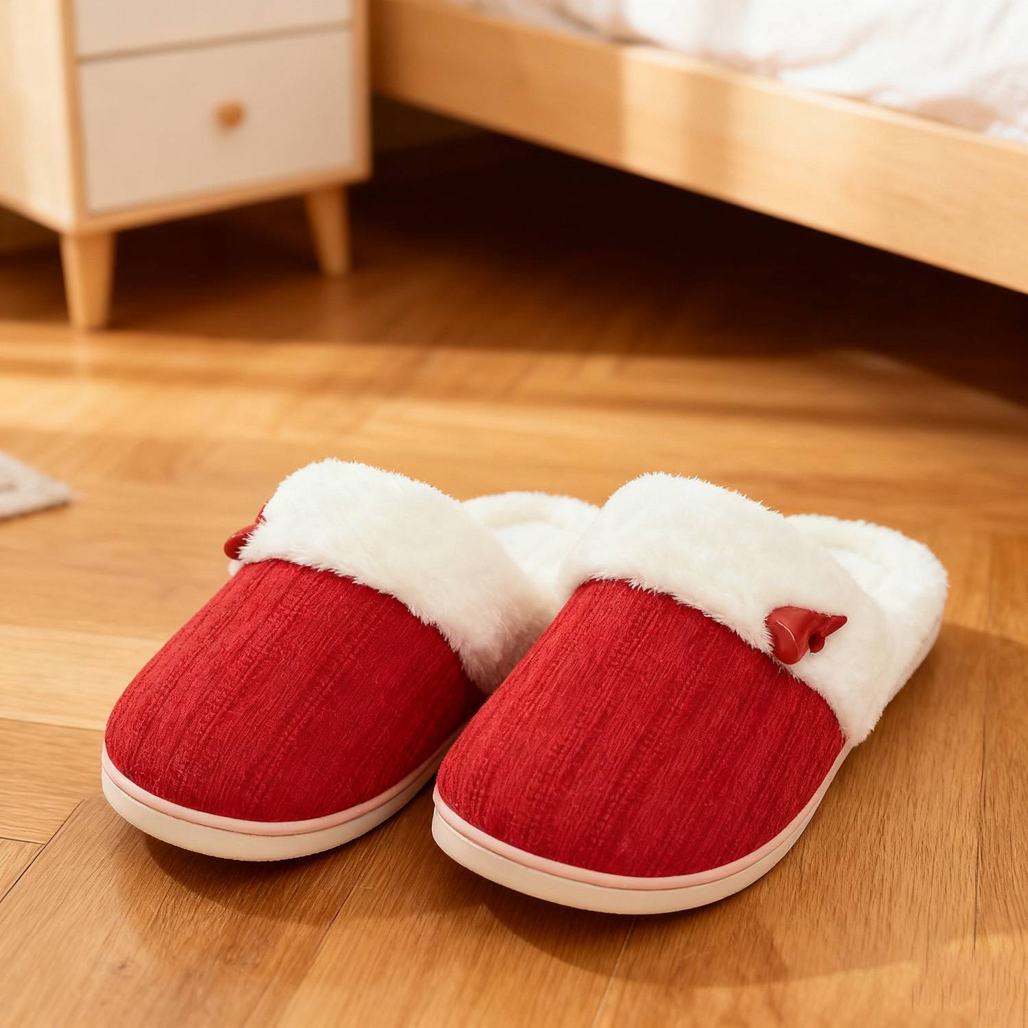 Winter Horn Buckle Knitted Plush Slippers 8