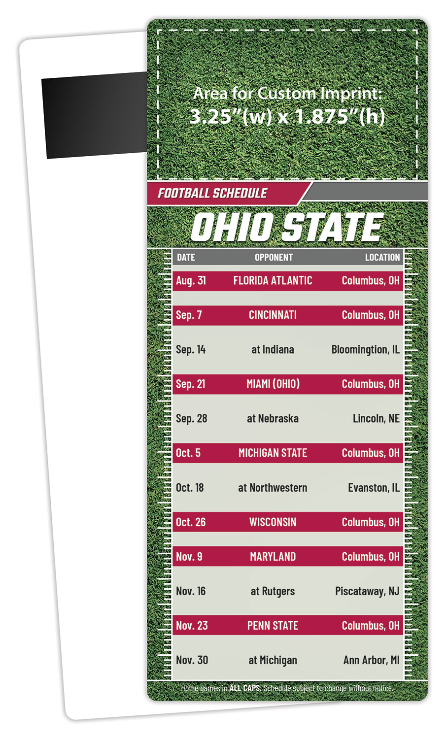 Football Schedule Laminated Card/Postcard with Magnet Strip 3.5x8.5 - 14 pt. 1