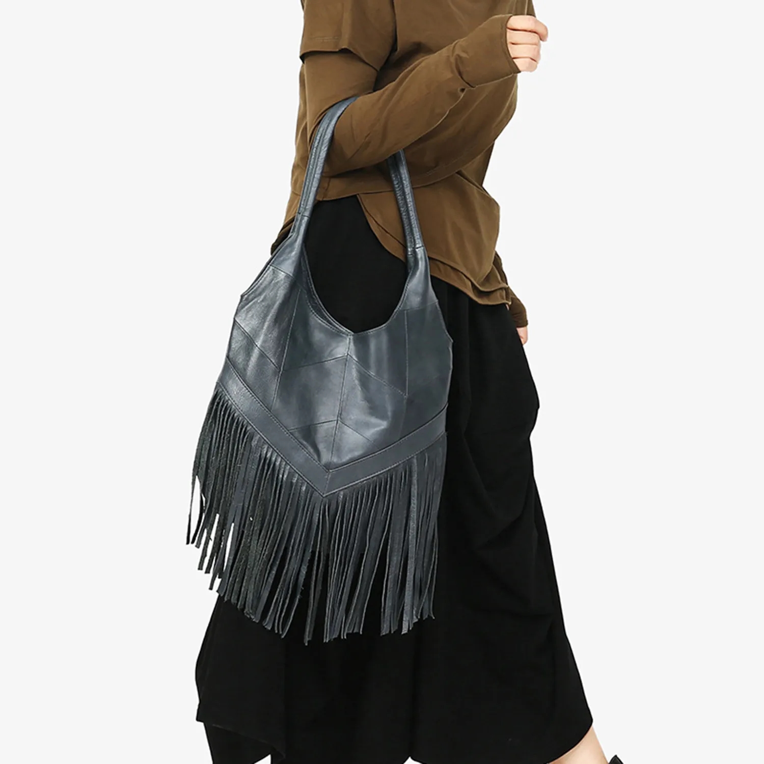 Genuine Leather Tassel Bag 2