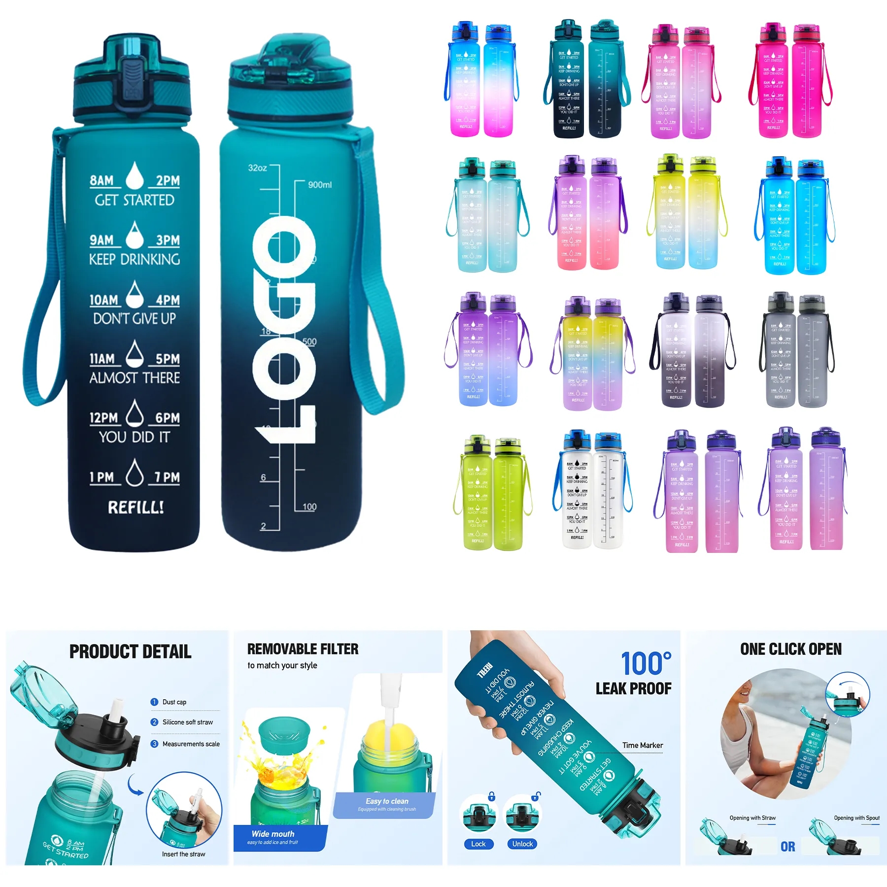 32 oz Water Bottle with Time Marker 2
